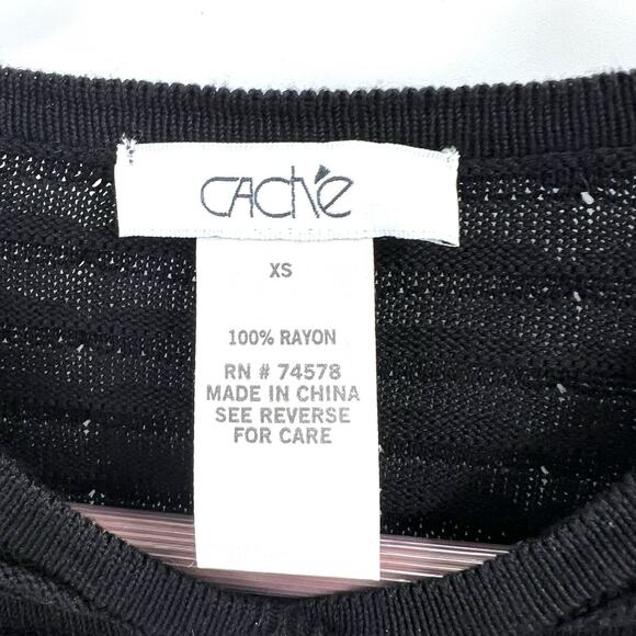 Cache Black Ribbed Cardigan Rhinestone Buttons Long Sleeve Sweater Womens XS - Picture 6 of 6